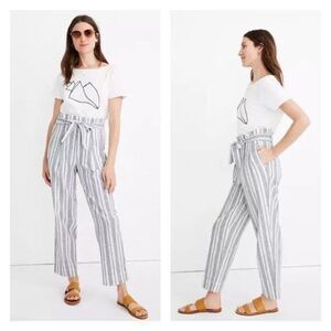 Madewell Linen-Cotton Hi Rise Pants Gray Stripe AN839 Size‎ 14 White Paperbag